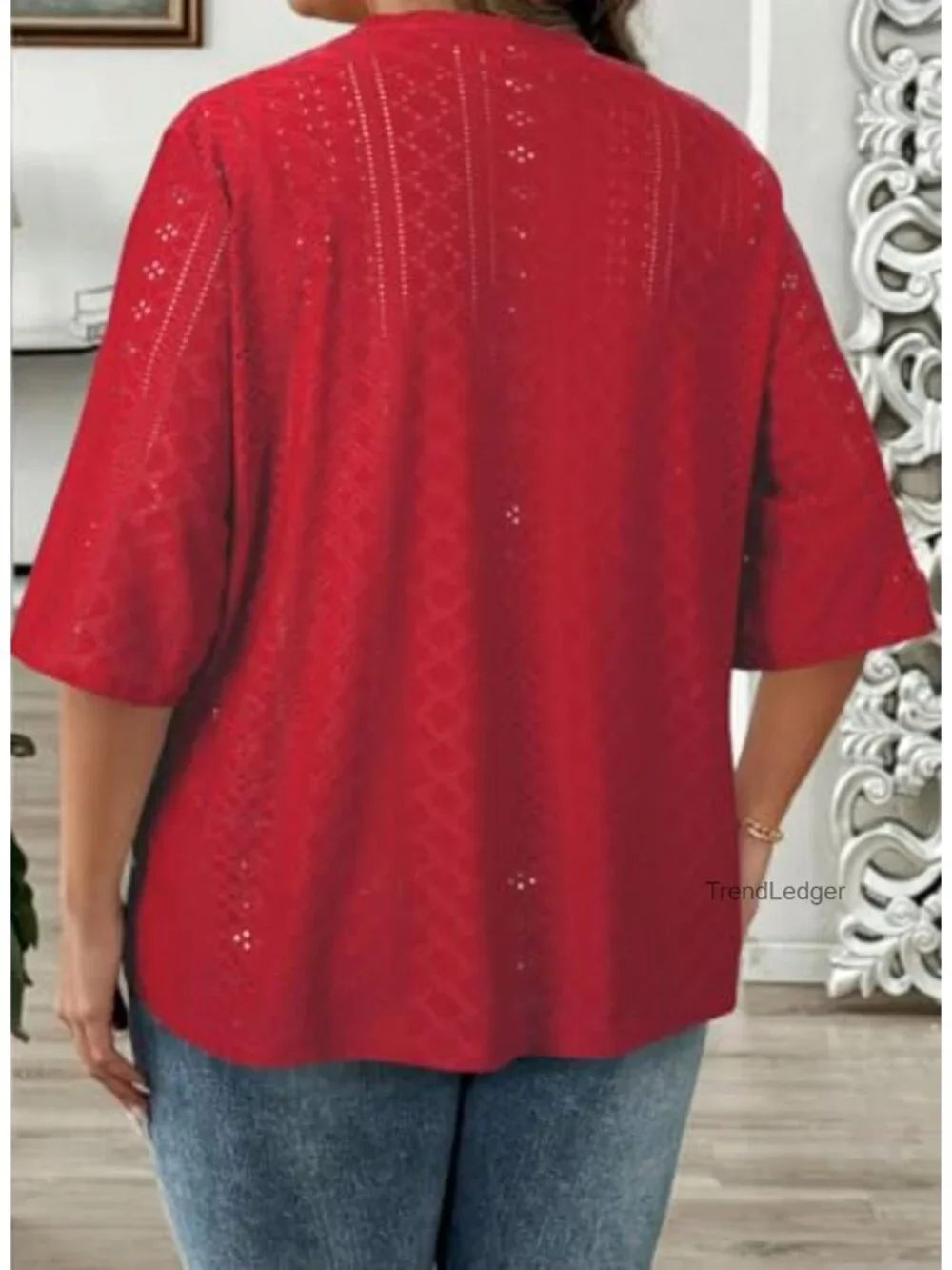 Plus Size Half Sleeve Knitted Jacquard Kimono Cardigan Summer Cover Up